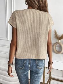 SHEIN LUNE Solid Pocket Patched Knit Top - Apricot - View 2