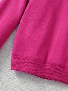 SHEIN 女大童經典合身長袖高領毛衣 - 卡其色 - 查看 3