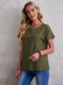 EMERY ROSE Solid Batwing Sleeve Top - Army Green - View 3
