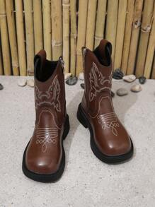 Botas cowboy para niños de moda dulce con con bordado detallando, perfecto para exterior con ocio actividades en otoño con invierno - Óxido marrón - Ver 1