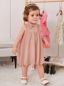 SHEIN Baby Girl Bow Front Laser Cut Out Scallop Trim Dress