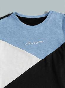 SHEIN Leap Crew Tween Boy Letter Graphic Colorblock Tee & Shorts - Multicolor - View 2