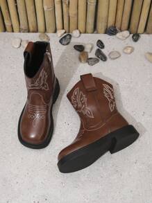 Botas cowboy para niños de moda dulce con con bordado detallando, perfecto para exterior con ocio actividades en otoño con invierno - Óxido marrón - Ver 4