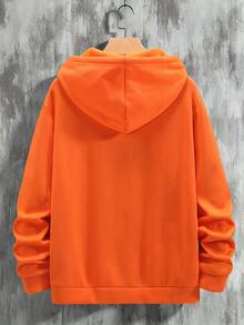 Manfinity Hypemode Hombres Capucha con estampado de slogan con bolsillo de canguro con cordón - Naranja - Ver 2