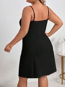 Plus Slogan Graphic Cami Pajama Nightdress - màu đen - Xem 2