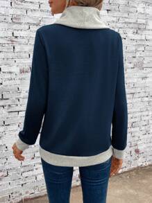 EMERY ROSE Viền tương phản Chi tiết Nút Áo nỉ - Màu xanh hải quân - Xem 2