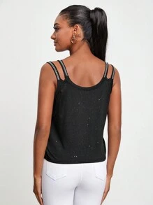 SHEIN Unity Top tank de hombros con abertura con diseño de diamante de imitación - Negro - Ver 2