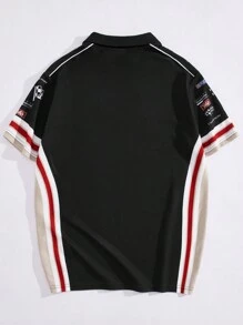 Manfinity VCAY Men Letter Graphic Contrast Side Seam Polo Shirt - Multicolor - View 2