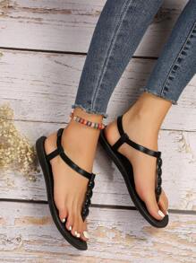 Fashion Casual Round Ring Thong Flat Roman Style Sandals Valentines