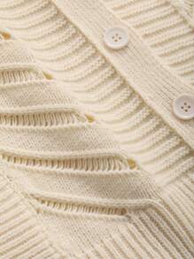 DAZY Dệt kim chấm bi Nút phía trước Áo len Mở - Màu be - Xem 3