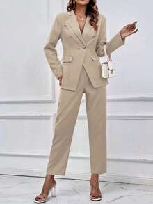 Double Breasted Blazer & Pants - 杏色 - 查看 2