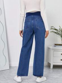 SHEIN Jeans premamá de pernera ancha con estampado de corazones y cintura ancha