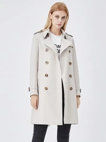 JAZZEVAR Double Breasted Belted Trench Coat - White - View 4