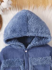 Đứa bé gái Chi tiết về Flap áo có mũ Teddy Áo liền quần - Màu xanh lam - Xem 3