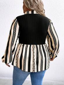 SHEIN LUNE Hơn Sọc & In Dây chuyền Tay áo lồng đèn Xoay eo 2 trong 1 hàng đầu - Nhiều màu - Xem 2