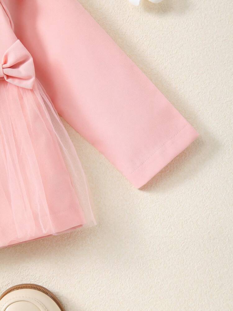 Young Girl Ruffle Trim Double Breasted Bow Front Mesh Detail Trench Coat