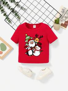 男嬰聖誕圖案T恤 - 紅色 - 查看 3
