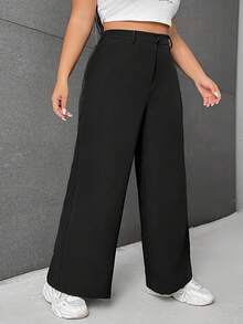 SHEIN EZwear Plus Solid Wide Leg Suit Pants - Black - View 4