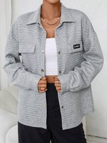 SHEIN EZwear Mantel Buchstabe Flicken Detail Drop Shoulder Pattentasche