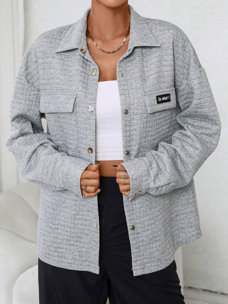 Letter Patched Detail Drop Shoulder Flap Pocket Coat