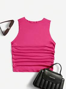 SHEIN EZwear Áo khoác và áo lót dành cho xe tăng nữ Xù màu trơn Giải trí - Màu Hồng Tươi - Xem 1