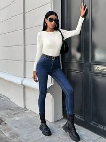 EURMUSE Solid Ribbed Knit Sweater - Beige - View 5