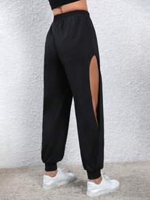 INAWLY Cắt bỏ eo Bất đối xứng Dây thắt lưng Eo Quần thể thao - màu đen - Xem 6