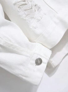 Manfinity Roughcore Men Long Sleeve Cotton Ripped Flap Pocket Denim Jacket Without Tee, For Fall - White - View 5