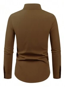 Manfinity 男士皇冠圖案補丁貼口袋襯衫 - 咖啡棕 - 查看 2