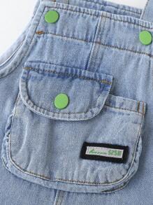 Young Boy Pale Blue Washed Cute Style Fashion Versatile Denim Bib Overalls And Jumpsuits