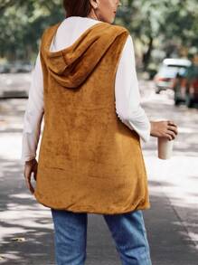 SHEIN LUNE 大碼開門襟連帽法蘭絨外套馬甲 - 彩色 - 查看 5