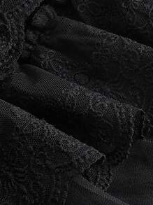 SHEIN MOD High Low Hem Contrast Lace Mesh Overlay Skirt - Black - View 4