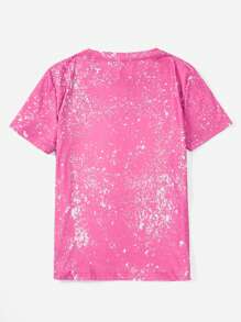SHEIN LUNE 潑墨圖案T恤 - 粉色 - 查看 2
