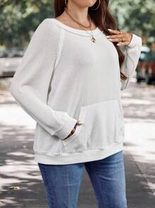 SHEIN LUNE 大碼袋鼠口袋插肩袖運動衫 - 白色 - 查看 6