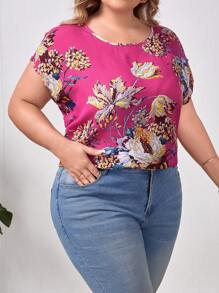 SHEIN Clasi 休閒花卉印花加大襯衫 - 玫紅色 - 查看 3