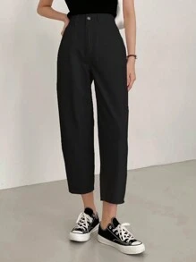 Dazy-Less Jeans unicolor de pierna recta crop