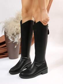 Fall/Winter New Arrival Knee-High Riding Boots, Women's Fashion Boots With Chunky Heels, Back Zipper Closure,Match With Tops