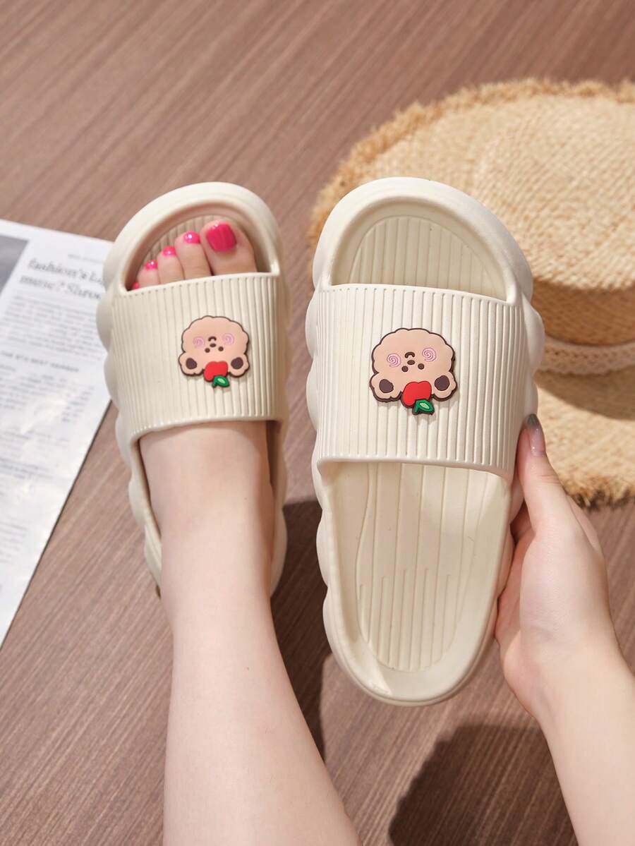 新款個性化可愛卡通室內室外按摩產品舒服的防滑平底拖鞋適合女士 - 米色 - 查看 1