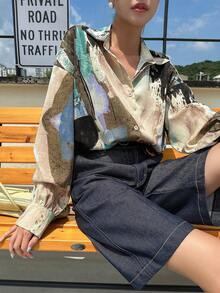 DAZY Graphic Print Drop Shoulder Shirt - Green - View 6