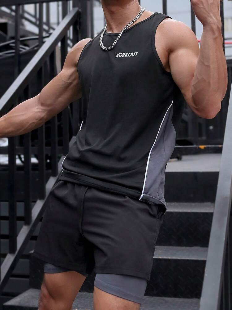 Men Letter Graphic Sports Tank Top Workout Tops