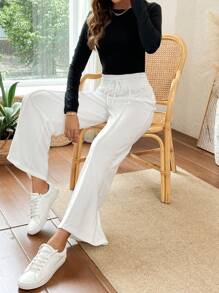 Muchica Drawstring Waist Wide Leg Sweatpants - White - View 5