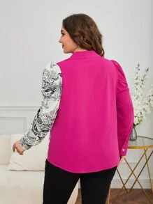 SHEIN Privé 大碼圖案印花前扭結襯衫 - 彩色 - 查看 2