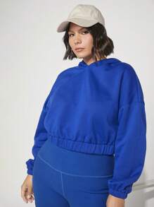SHEIN BASICS Plus Cozy Fleece Drop Shoulder Thermal Hoodie