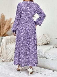 SHEIN 孕婦碎花喇叭袖荷葉邊洋裝 - 淡紫色 - 查看 3