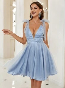 SHEIN Belle Vestido de malla de hombros con cordón