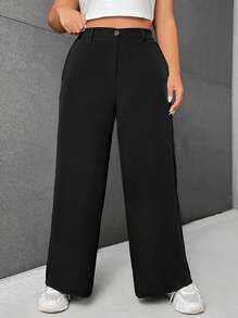 SHEIN EZwear Plus Solid Wide Leg Suit Pants - Black - View 1