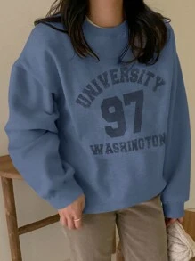 DAZY 字母圖形下肩寬鬆套頭毛衣 - 藍色 - 查看 1