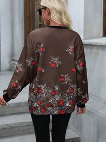SHEIN LUNE Halloween Floral Print Drop Shoulder Sweatshirt Pullover Fall Outfit