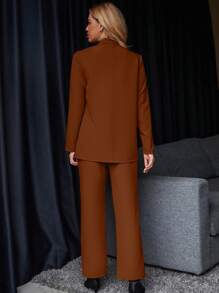 SHEIN Clasi Áo khoác và quần một bên ngực rắn - Rỉ Nâu - Xem 2