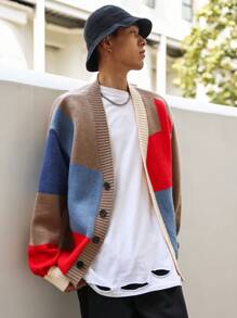 Manfinity Men Color Block Striped Trim Drop Shoulder Cardigan - Multicolor - View 6